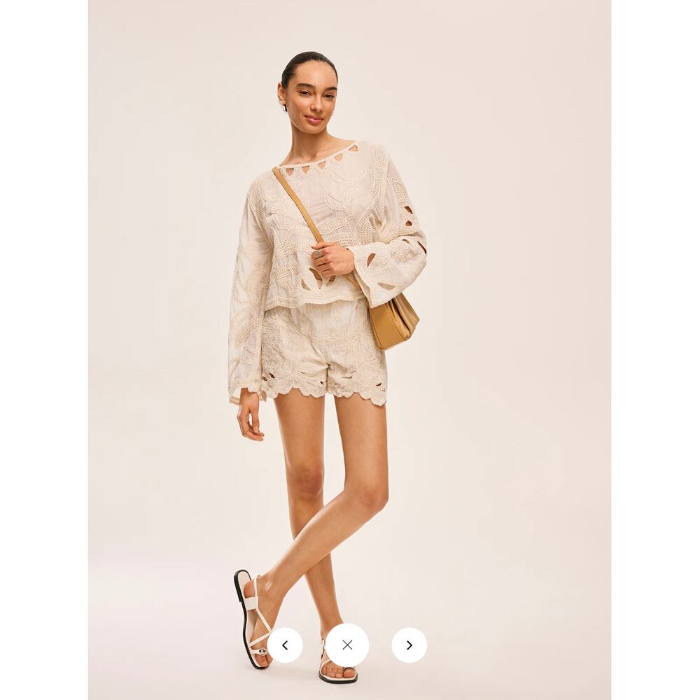NWT Commense Embroidered Cut-Out Shorts Set Sz M
